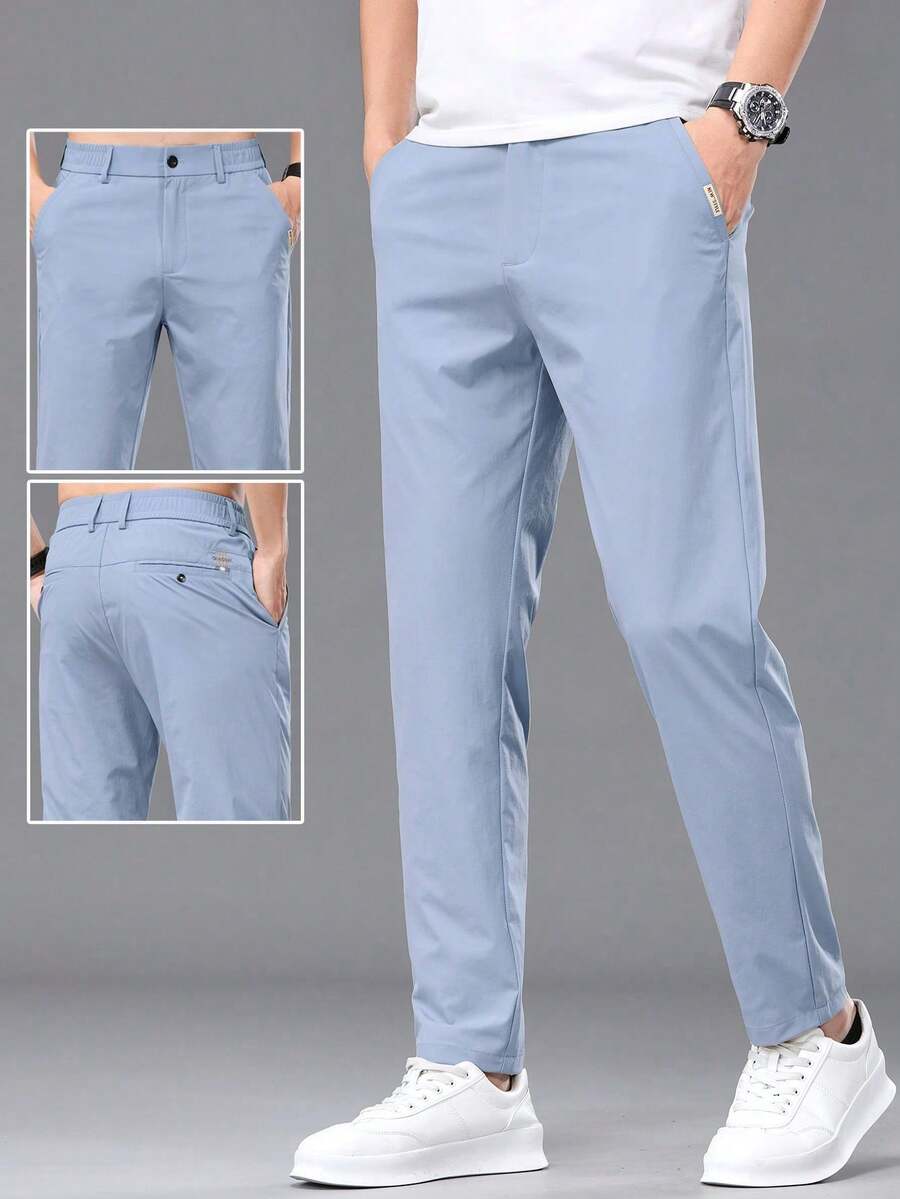 Pantalones casuales rectos con bolsillo bordado con letras para hombres, adecuados para el uso diario en verano - Verde Oliva - Ver 1