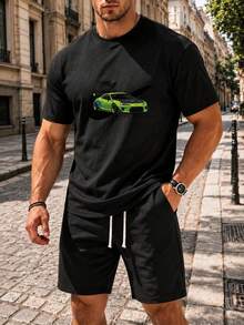 Men Relaxed Fit Graphic T-Shirt Dropped Shoulder Streetwear Tee - 黑色 - 查看 1