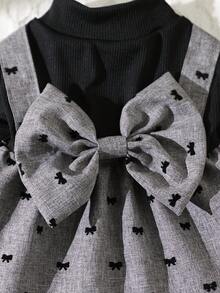 Sweet Style Pet Dress, Flocked Bowknot Black & Grey 2 In 1 Design, Small Dog & Cat Outdoor Outfit - Black - View 6