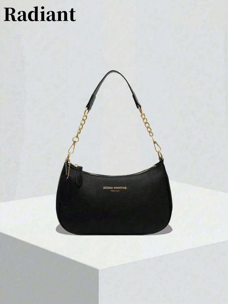 2025 Crescent-Shaped Shoulder Bag, New Fashionable Classic And Versatile Design With Letter Pattern Decoration, Solid Color, Waterproof PU Material, Handbag And Shoulder Bag, Suitable - White - View 1