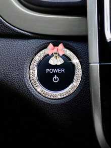 1pc Car One-Touch Start Decorative Sticker, Interior Button Inlaid Diamond Bow Crystal Bell Pendant Ignition Ring - A - View 6