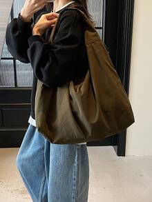 Fashionable Solid-Color Shoulder And Underarm Bag With Large Capacity, Multiple Pockets And Multiple Compartments - Beige - View 1
