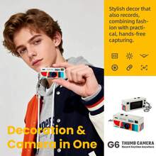 Appareil photo numérique, mini caméra porte-clés 1080P avec carte SD 32 Go, écran HD 0,96 pouce, design rétro DSLR 8MP, objectif grand angle 160°, cordon anti-perte, caméscope portable rechargeable, convient aux adultes/adolescents/voyages en plein air - Voir 7