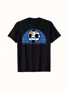 Camiseta de fútbol masculina de Uruguay, en negro con rayas azul y blanco, diseño con la bandera de Uruguay, la elección preferida de los aficionados. - Negro - Ver 1