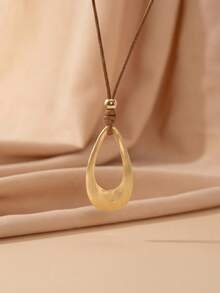 Hegaze 1pc Vintage Water Drop Pendant Necklace For Women - Yellow Gold - View 2