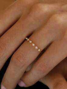 1 pieza Anillo de plata de ley S925 de alta gama con circonita fina, estilo minimalista de moda, regalo para mujeres/novia - Dorado - Ver 2