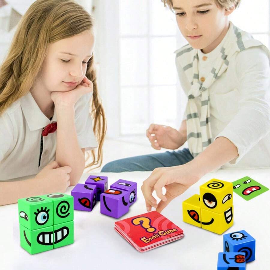 Face-Changing Expression Building Blocks, Portable Expression Matching Puzzle With Bell, Parent-Child Interactive Educational Brain Game, Indoor Home Entertainment Sensory Learning Toy, Children's Birthday School Holiday Gift