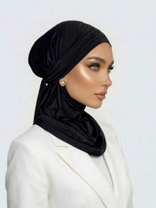 1pc Women's Solid Color Multifunctional Headscarf Hat, Elastic Headband (Headscarf Style, 3 Ways To Wear), Breathable Comfortable Daily Sports Sweat-Absorbing Headband - Black - View 1