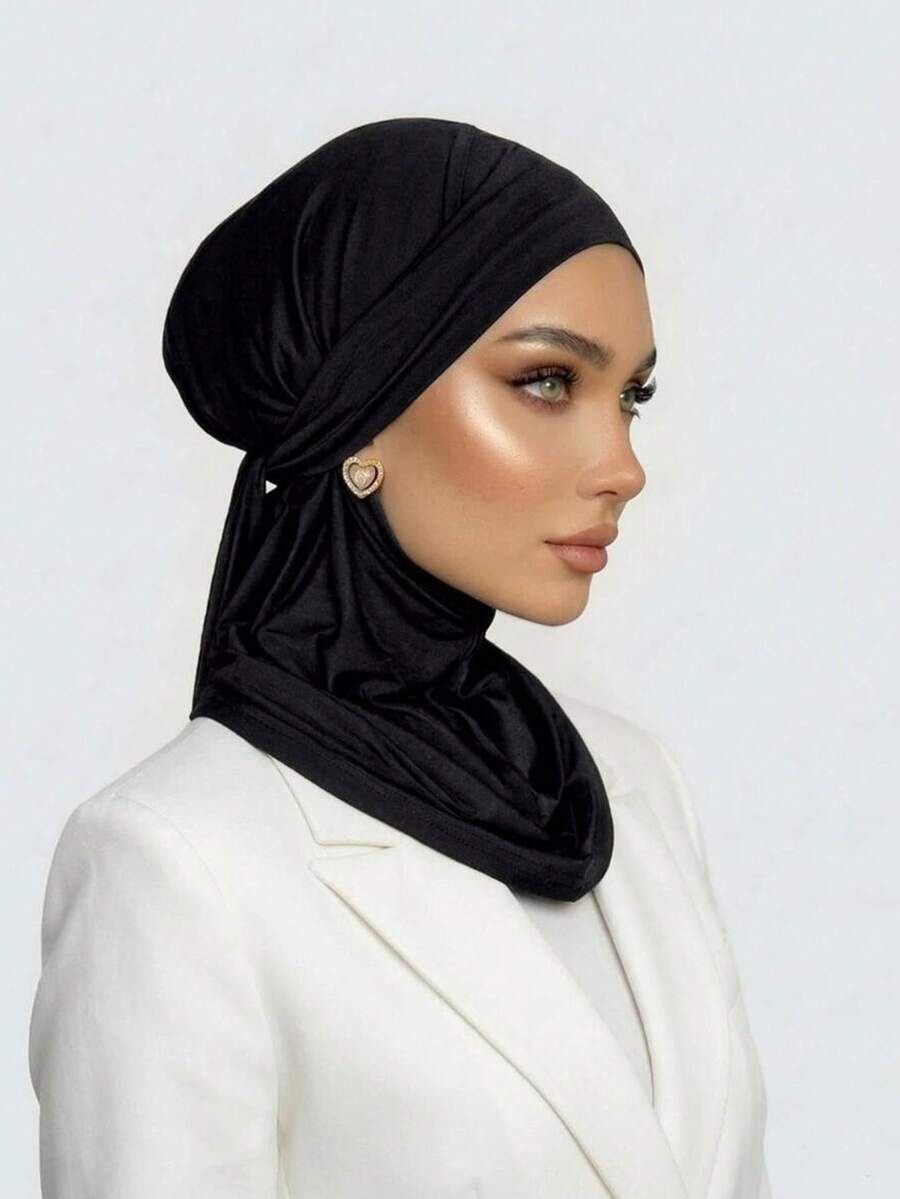 1pc Women's Solid Color Multifunctional Headscarf Hat, Elastic Headband (Headscarf Style, 3 Ways To Wear), Breathable Comfortable Daily Sports Sweat-Absorbing Headband - Black - View 1