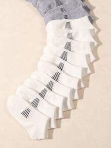 10/20 Pairs Solid Color Ankle Socks With Non-Slip Striped Heel Sports Socks - Multicolor - View 3