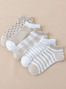 5 Pairs Women's Polka Dot & Striped Print Short Socks - Multicolor - View 6