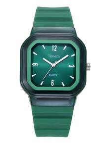1pc Women's Casual Affordable Square Minimalist Silicone Strap Quartz Wrist Watch Suitable For Daily Wear - Green - View 6