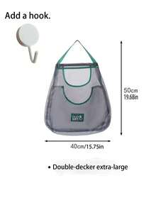 1 pieza Soporte para bolsas de basura de cocina, almacenamiento de bolsas de plástico de gran capacidad montado en la pared con gancho y bolsa de red con - Albaricoque - Ver 15