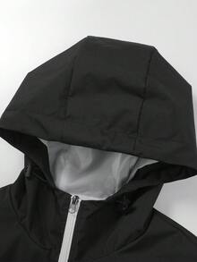 Men's Colorblock Outdoor Style Hooded Jacket, Contrast Patchwork Design, Durable Windproof Woven Fabric, Smooth Zipper Closure, Elastic Cuffs And Hem, Street Sports Commute Versatile Style - Black - View 5