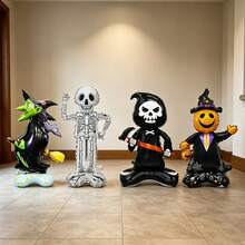 Small Base Skeleton, Pumpkin, Witch, Grim Reaper Shaped Balloon Set Suitable For Halloween And Day Of The Dead Decoration - Multicolor - View 3