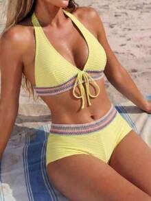 Swim Vcay Halter Bikini Swimsuit With  Trim - Yellow - View 1