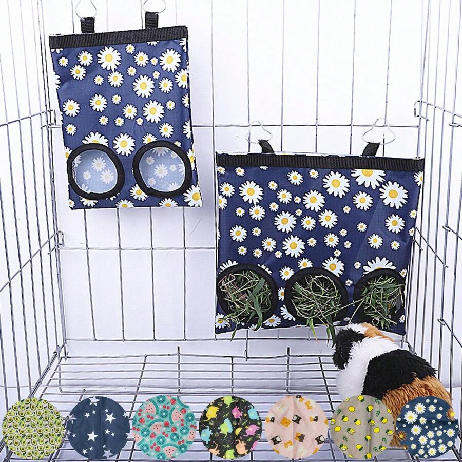 1pc Polyester Material Cartoon Fruit & Vegetable Pattern Small Pet Feeding Bag, Hay Bag, Hanging Bag Suitable For Rabbit, Guinea Pig, Mole Feeding Decoration Pet Cage, Multiple Sizes And Colors Available, With Removable Hook, Machine Washable, All Season - View 1