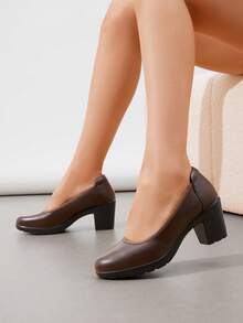 Dream Pairs Décolleté da donna con tacco basso e punta chiusa, comode scarpe eleganti con punta arrotondata, perfette anche per matrimoni. - Castano - Visualizzare 2
