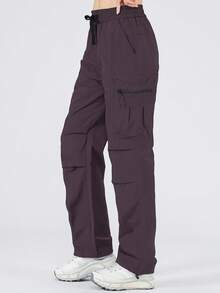 GRIM PANDA 1pc Women's Quick-Dry UPF Sun Protection Cargo Pants, Drawstring Waist, Softshell Outdoor Hiking Running Travel Sports Pants Fall - Purple - View 9
