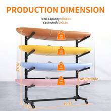 80''H Freestanding Kayak Storage Rack – Holds 4 Kayaks, Heavy-Duty Adjustable Stand With Lockable Wheels For Kayak, Canoe, SUP & Surfboard, 45.87"W*28.94"D*80"H-XY932091 - Multicolor - View 6