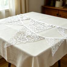 White Floral Lace Garland, Lace Triangle Bunting Banner, 1 Piece With 12 Flags, Bohemian Vintage White Floral Fabric Triangle Lace Flag Garland, Suitable For Wedding, Bridal Shower, Valentine's Day, Birthday Party, Garden Tea Party Decoration - View 8