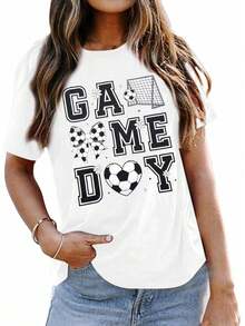 Casual Blouses For Women | 1 Women's T-Shirt 100% Breathable Cotton | Women's Soccer Jerseys, Funny Soccer Mom T-Shirts, Graphic Tees For The Day - 白色的 - 查看 1