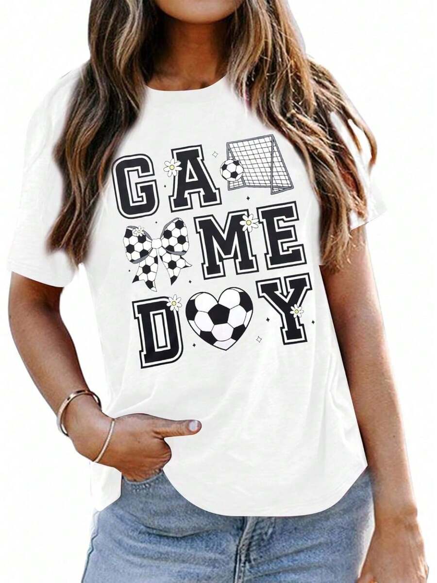 Casual Blouses For Women | 1 Women's T-Shirt 100% Breathable Cotton | Women's Soccer Jerseys, Funny Soccer Mom T-Shirts, Graphic Tees For The Day - 白色的 - 查看 1