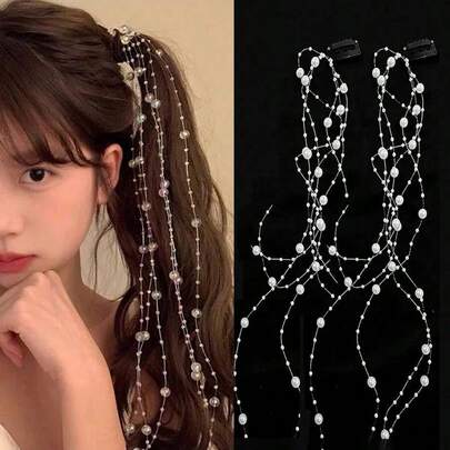 2/1 قطعة مشبك شعر مزخرف لطيف للبنات بأسلوب Y2K، إكسسوار شعر منسوج بشرابات طويلة، مشبك عباءة، إكسسوار شعر للنساء
