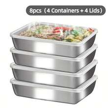 不鏽鋼附蓋食物儲存盒，鋼製食品容器，冷藏包裝盒，裝飾性戶外野餐食物儲存盒，金屬醃製零食容器，可用洗碗機與冷凍庫 - 彩色 - 查看 13