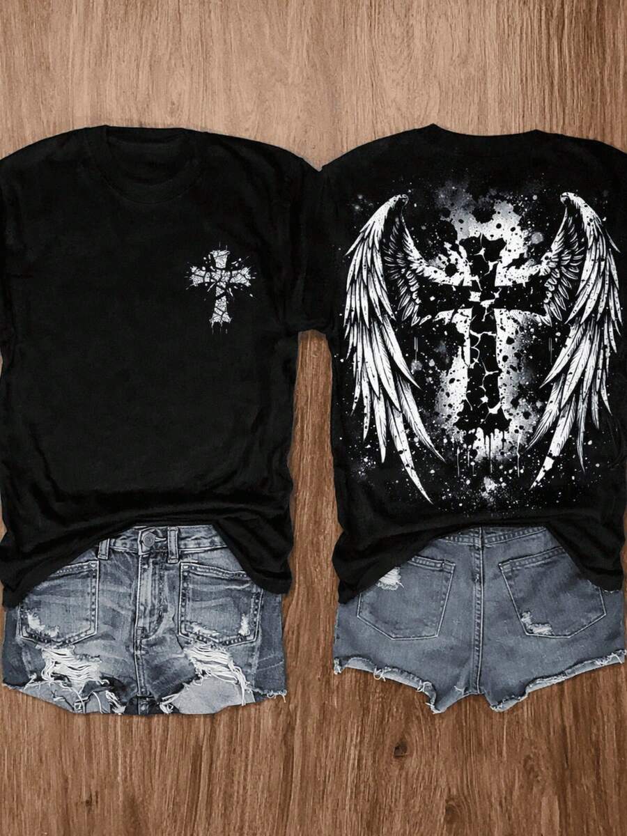 Envío local, camiseta de mujer, 100% algodón estampado, corte regular, ideal para uso diario, un excelente regalo de cumpleaños o presente. - Negro - Ver 1