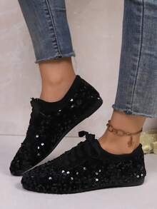 Women's Fashion Pointed Toe Lace-Up Flat Shoes For Daily Wear - Black - View 4