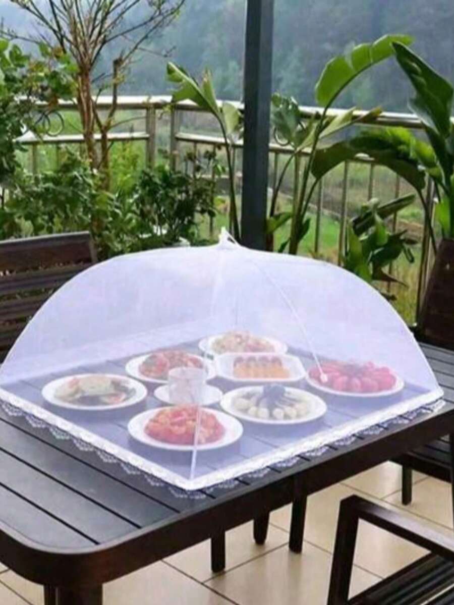 1pc Foldable White Mosquito/Insect Net Tent - Removable And Washable Mesh Tent, Suitable For Camping/Restaurant Style Vegetable Table