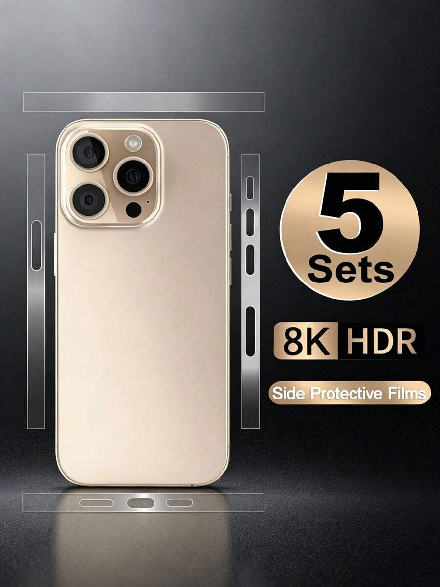 5組側邊水凝膠膜,相容 iPhone 17/17E/16E/16/15/14/13/12/11/17 Pro Max/16 Pro Max/17 Pro/15 Pro/Plus,HD透明防刮邊框保護膜螢幕保護貼 - 無色 - 查看 1