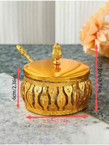 1pc European Style Glass Airtight Storage Jar, Perfect For Storing Sugar, Tea, Spices And Snacks In The Kitchen, Elegant Iron Design, Suitable For Home And Office Decor. - Gold - View 5