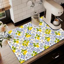 1pc, Home Decor, Lemon Plaid Pattern Printed Dish Drying Mat, Coffee Machine Absorbent Mat, Sink Drainage Mat, Cup Absorbent Mat, Kitchen Supplies, Bathroom Supplies, Kitchen Countertop Decor - Multicolor - View 9