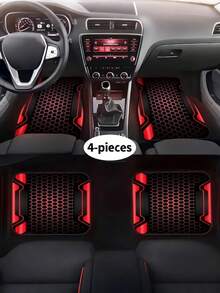 4pcs Car Floor Mat Set - 2D Printed Pattern - Creative Design - Tech-Style Border - Front & Rear Seat Mats - Interior Accessories & Foot Pad - Fit For Cars, SUVs - Fashionable Polyester Material - A - View 7