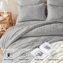 Zzlpp - 7 Piece Complete Duvet Set, Cream Tufted Bed In A Bag With Duvet And Sheets, All Season Boho Bedding Set With 1 Duvet, 2 Decorative Pillowcases, 2 - 淺灰色 - 查看 3