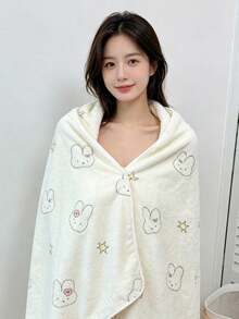MIFFY 官方可愛星星兔珊瑚絨浴巾，加厚吸水快乾圍裹巾，柔軟女款居家浴袍配件，2026 熱銷 TK Ins 風格浴室日常必需品 - 彩色 - 查看 2