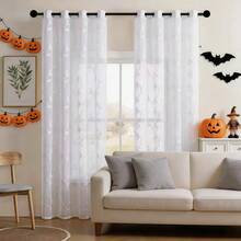 2pcs White Embroidered Sheer Curtains - Floral Pattern, Elegant Embroidery Design For Living Room And Bedroom Decor, With Grommet Rings - White - View 4