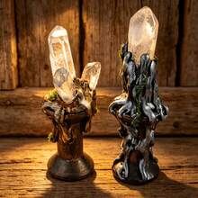 Handmade Transparent Quartz Crystal Cluster Decor, Vintage Tree Root Sculpture, Wiccan Altar Ornament, Bohemian Style Home Office Witchcraft Decoration, For - Multicolor - View 2