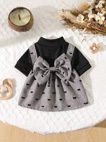 Sweet Style Pet Dress, Flocked Bowknot Black & Grey 2 In 1 Design, Small Dog & Cat Outdoor Outfit - Black - View 11