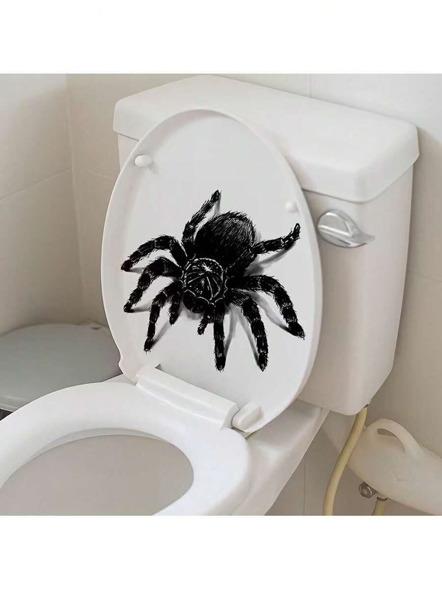 Spider Toilet Lid Sticker - Halloween Horror Black Spider Design, Waterproof Bathroom Decor Decal, Easy To Apply, Horror Theme, Suitable For Enthusiasts And Party Planners, Halloween Horror Atmosphere Decoration - Multicolor - View 1