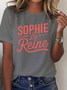 Outfits Destacados (Diseño Sophia la reyna), Ajuste Relajado Cuello Redondo Impresión Geométrica Camisa Corta, Tejido Suave Transpirable Sin Trasparencia, Versatilidad Para todas Las Époques - Gris Oscuro - Ver 1
