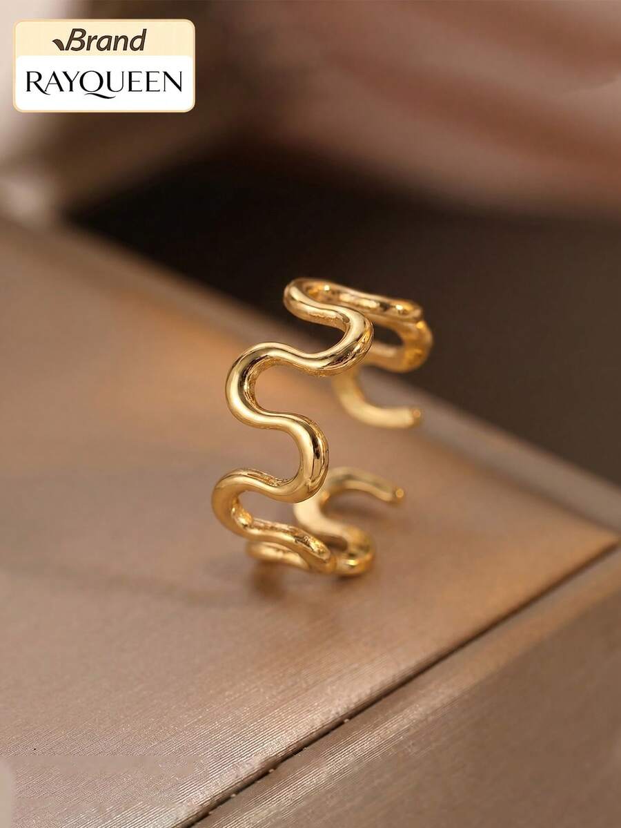 RAYQUEEN 1pc Stainless Steel Wave Design Open Ring For Women, Suitable For Daily Wear - Ring - View 1