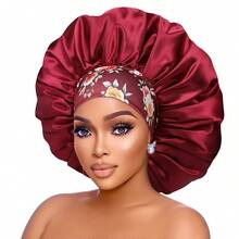 CONFLASS 3/1pc Wide Brim Satin Floral Print Sleep Cap With Wide Elastic Band, Suitable For Braided, Curly, Straight Hair Women's Sleep Cap, Daily Wear - Multicolor - View 7