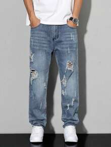 Tween Boys' Simple Distressed Pocket Denim Jeans, Suitable For Casual Daily Wear - Medium Wash - View 3
