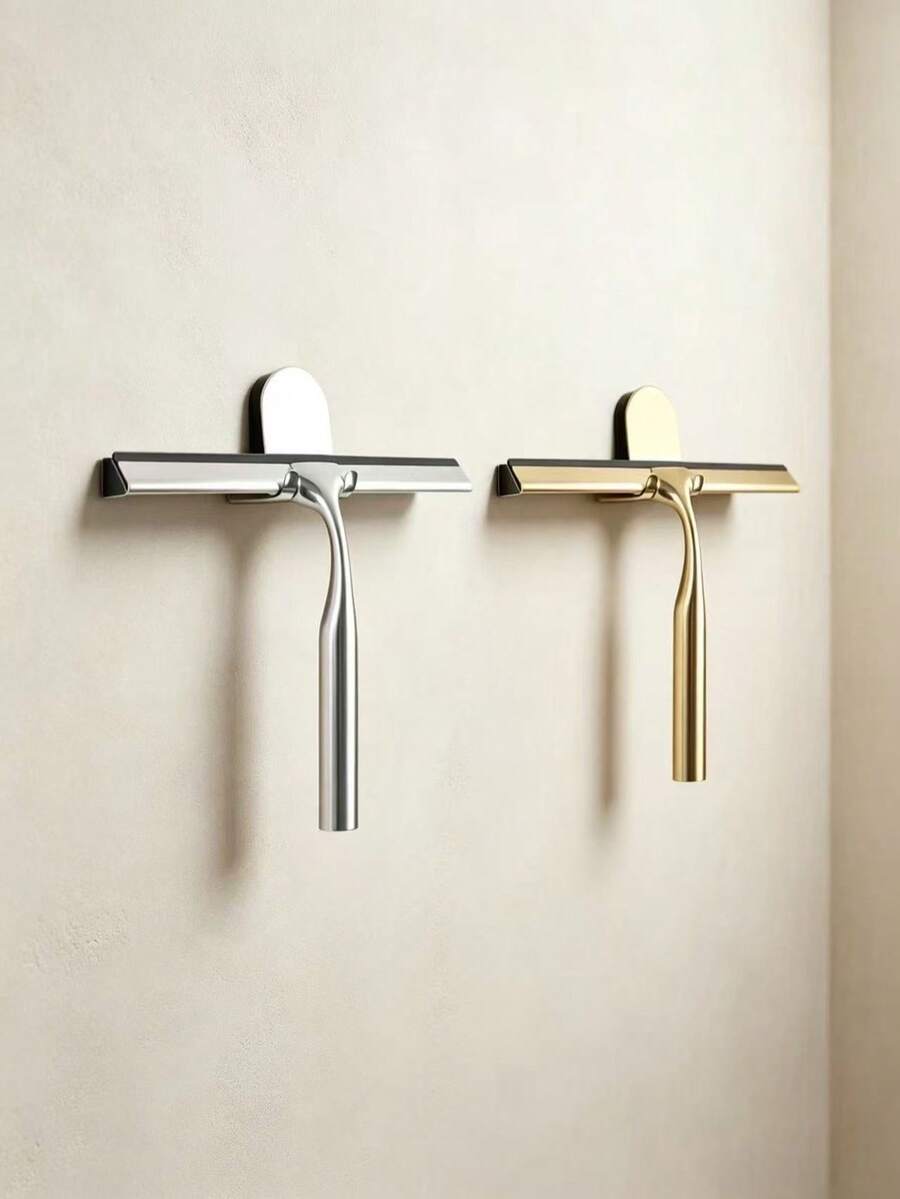 1pc Gold/Black/Silver Bathroom Squeegee, Shower Brush, Mirror Squeegee, Window Squeegee, Bathroom Accessories, Home Decor Essential Cleaning Tool, Metal Shower Rack Durable Cleaning Tool, Random Color And Style Set