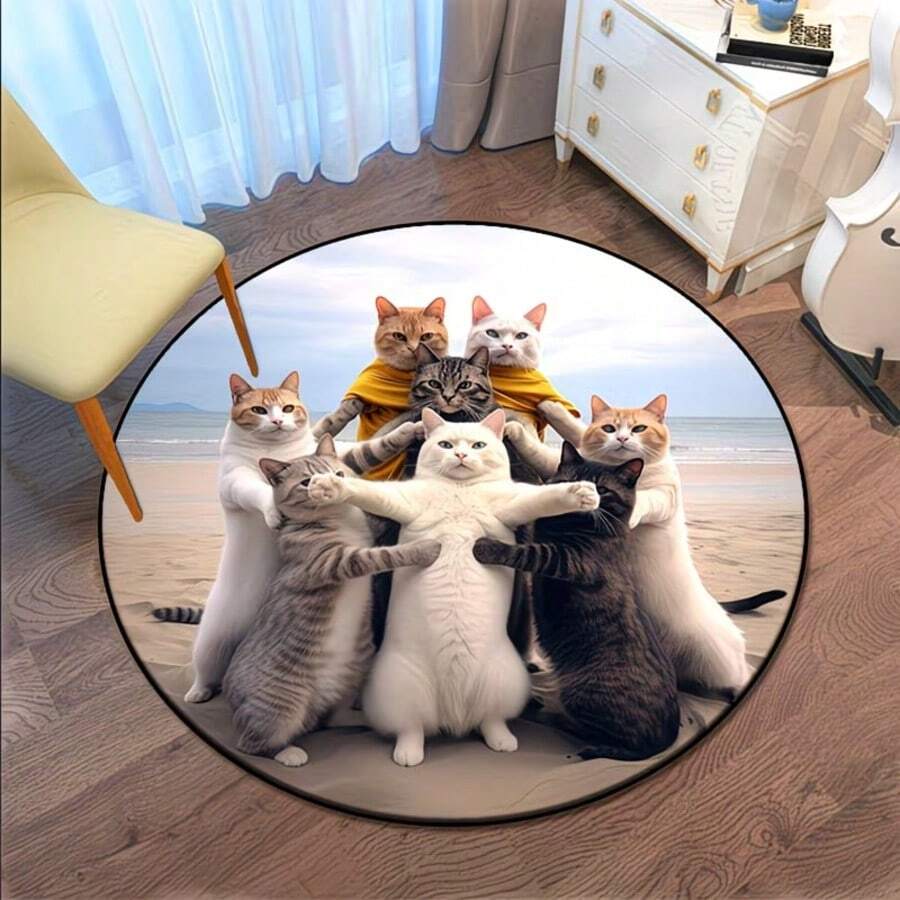 1pc Cat Photo Round Rug, Decorative Carpet, Bedroom Decor, Floor Mat, Carpet, Home Decor, Living Room Rug, Small Living Room Rug, Bedroom Rug, Living Room Home Decor, Outdoor Rug, Washable Carpet - Multicolor 5 - View 1