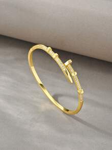 Juego de pulseras doradas, cobre texturizado versátil con incrustaciones de circonita, adecuado para uso diario, reuniones, citas, fiestas, regalos - Dorado - Ver 13