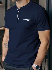 Manfinity Homme Men's Casual Short Sleeve Button-Down Shirt With Half Wallet - 玫紅色 - 查看 9